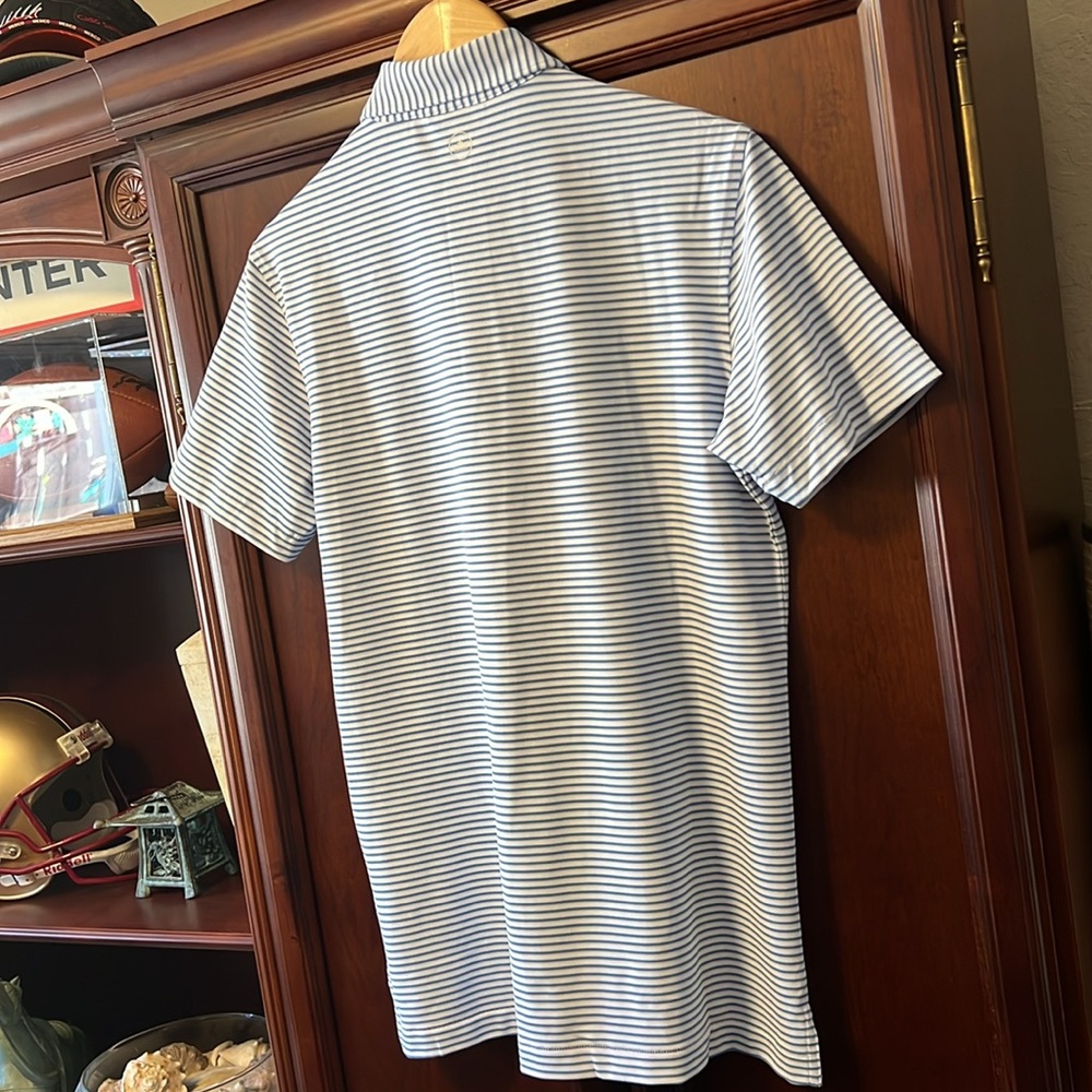 Brand New Peter Millar Crown Crafted Blue & White Striped Stretch Golf ⛳ Polo! - Picture 9 of 14